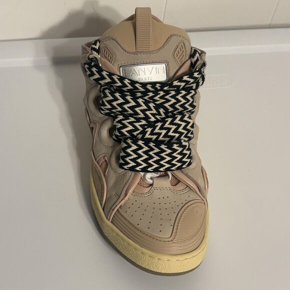 Lanvin Curb Shoes Mens Size 40 Beige Pink Low Top Leather Suede Made in Italy - Picture 4 of 16